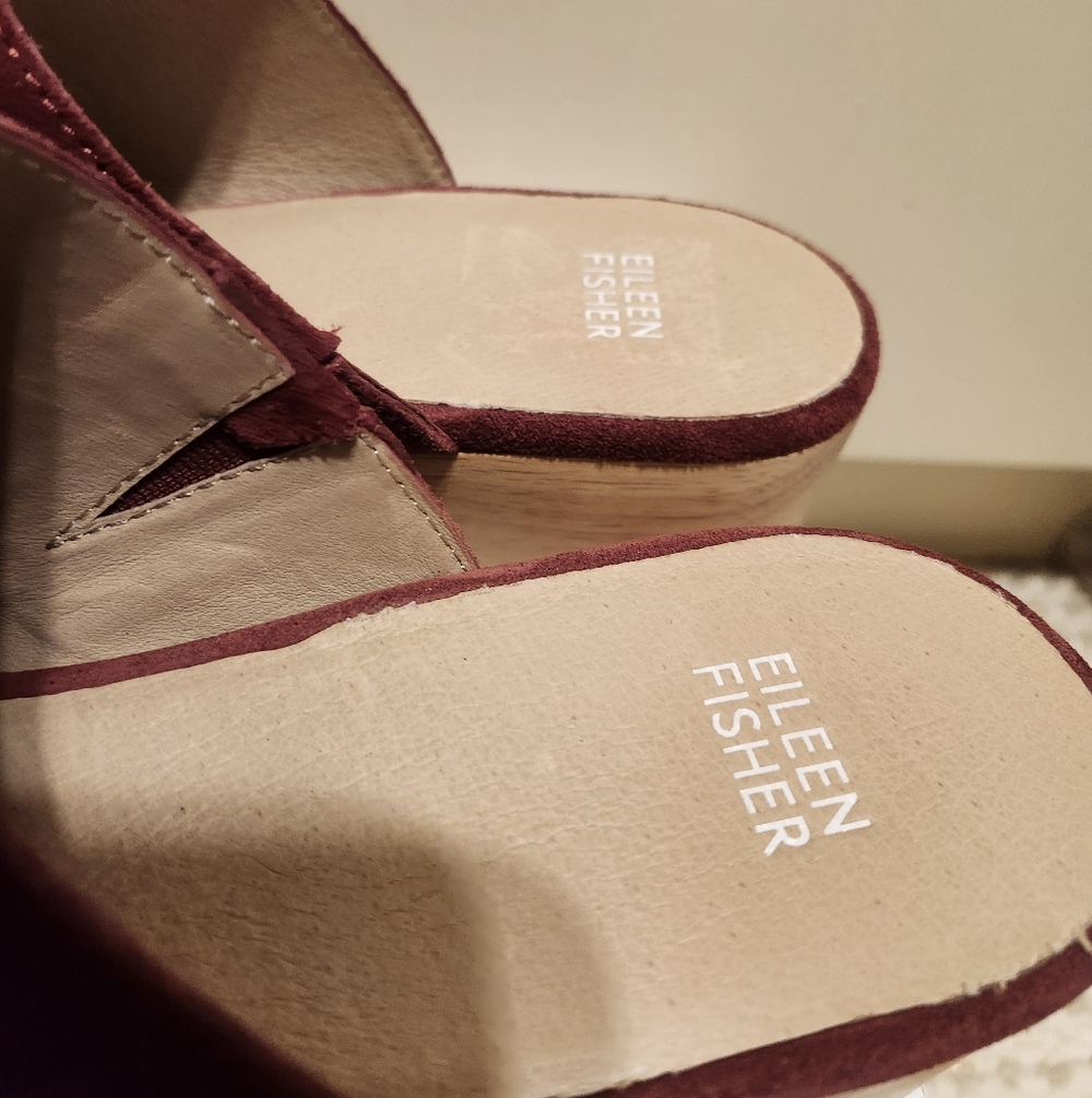 NEW Eileen Fisher "SAVANA" Suede Wood Heel Slip-On Platform Clogs Sz.10 Ret.$250 - Picture 4 of 9